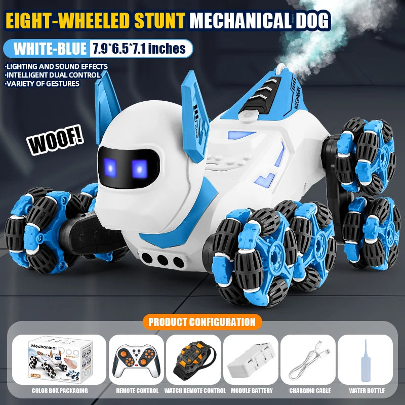 Rc Stunt Car 8-Wheel Mechanical Robot Dog with Lights Spray for Kids Remote Gesture Sensing Control Electronic Pet Toy Car