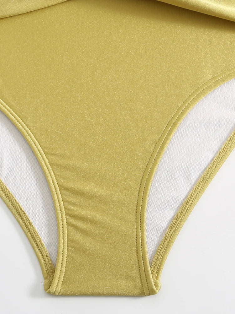 Solid Color Women's Bikinis Trend Sexy High Waisted Split Swimsuits Elegant Backless Beach Outfit with Cover Up Nylon Skirt