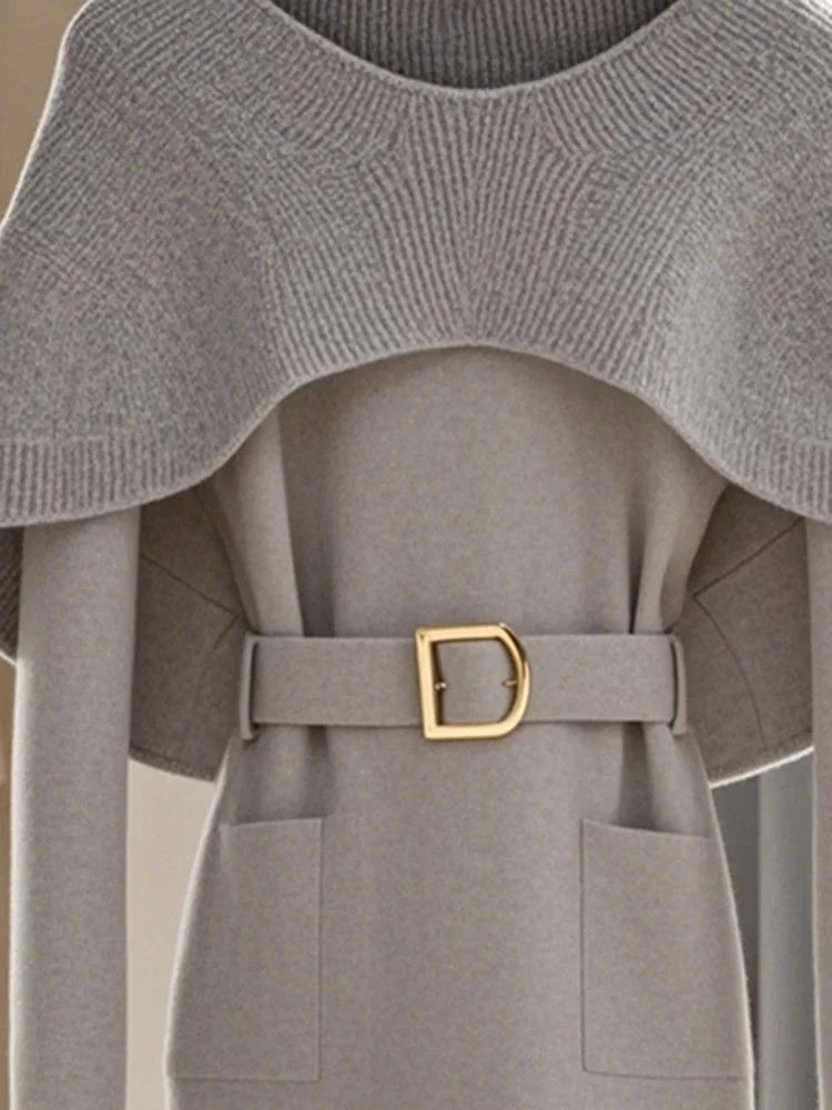 Retro Soft Knitted Sweater For Women Autumn Winter Gray Cape Sweater Elegant Commuting Pullover Top Loose Casual Outerwear