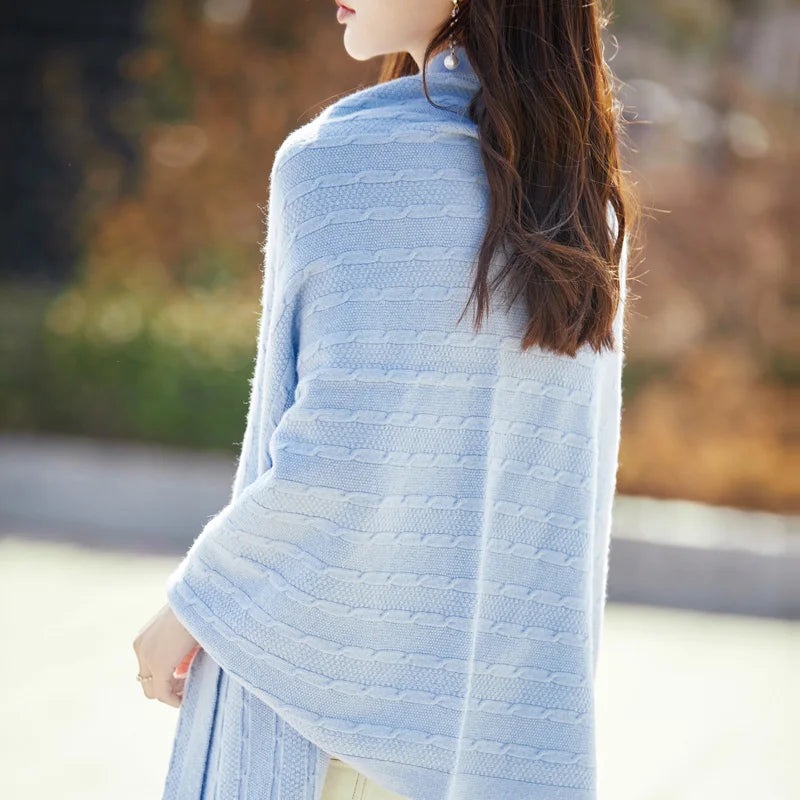 Spring and Autumn Trend 100% Pure Wool Shawl Women's Coat Multi-Functional Scarf Wool Knitted Cardigan Super Versatile Sweater