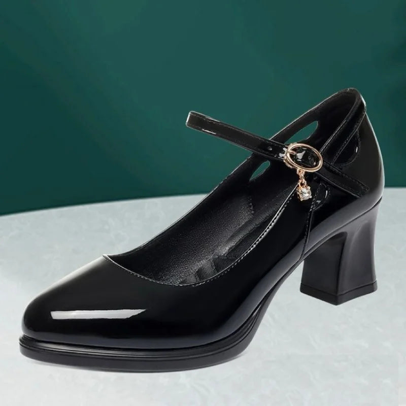 Manufacturer Spring/Fall New Women's Black Professional Work Pumps - Platform Mid Heel Dress Shoes with Strap,Office Shoes for Mothers Pumps