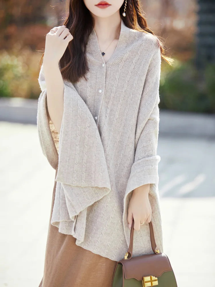 Spring and Autumn Trend 100% Pure Wool Shawl Women's Coat Multi-Functional Scarf Wool Knitted Cardigan Super Versatile Sweater