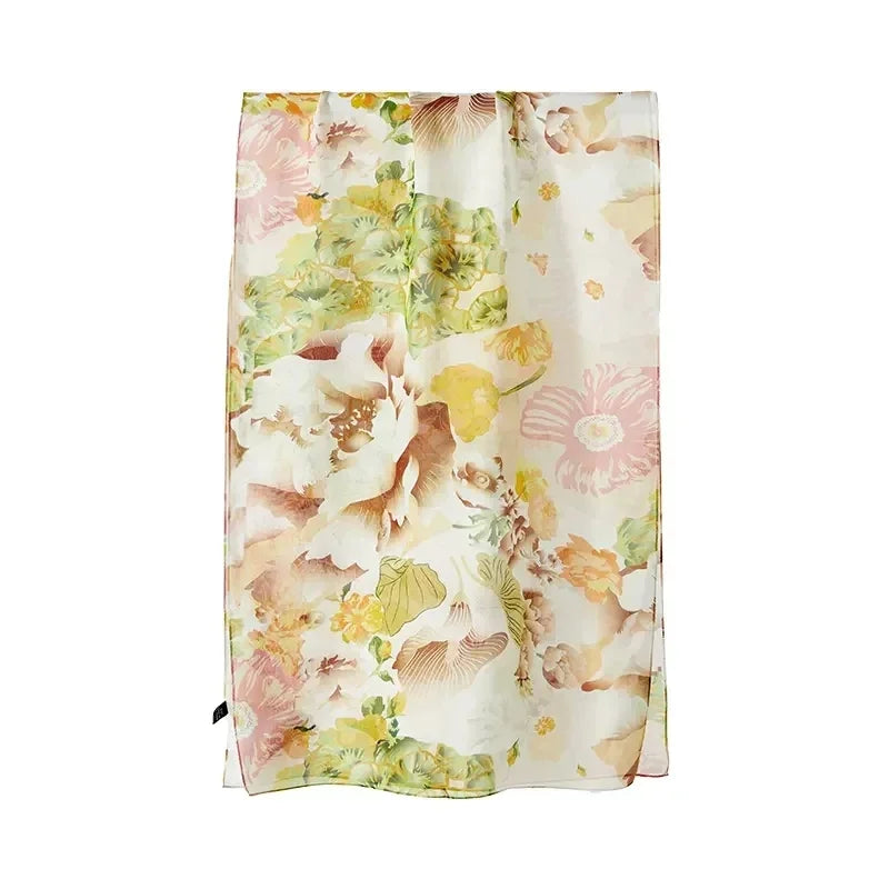 AYUNSUE, 8MM 100%Mulberry Slik Shawls, 170cm Women Floral Printed, Gifts Original Design Scarf, Spring Autumn