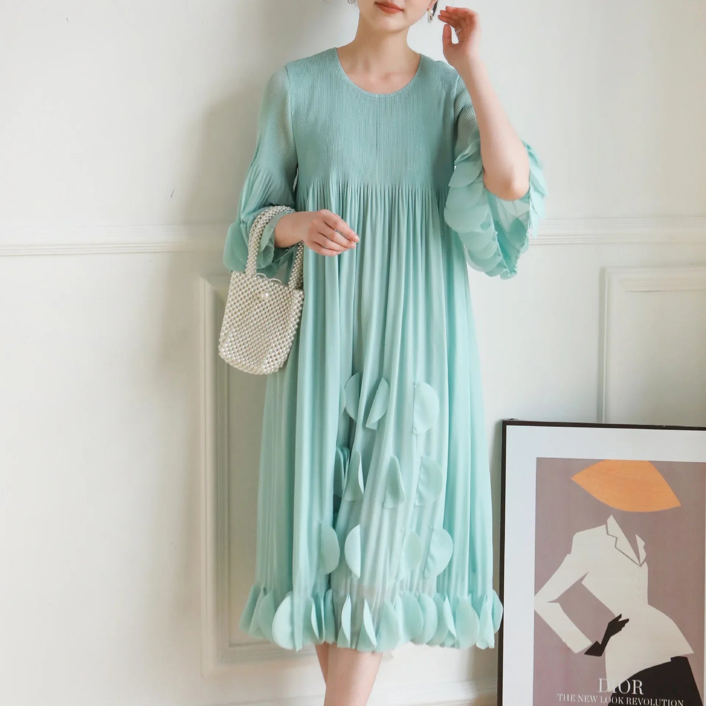 Miyake Pleated Spring/Summer New Heavy Industry Pluse-sized Women's Dress, Fashionable Patchwork Long Dress