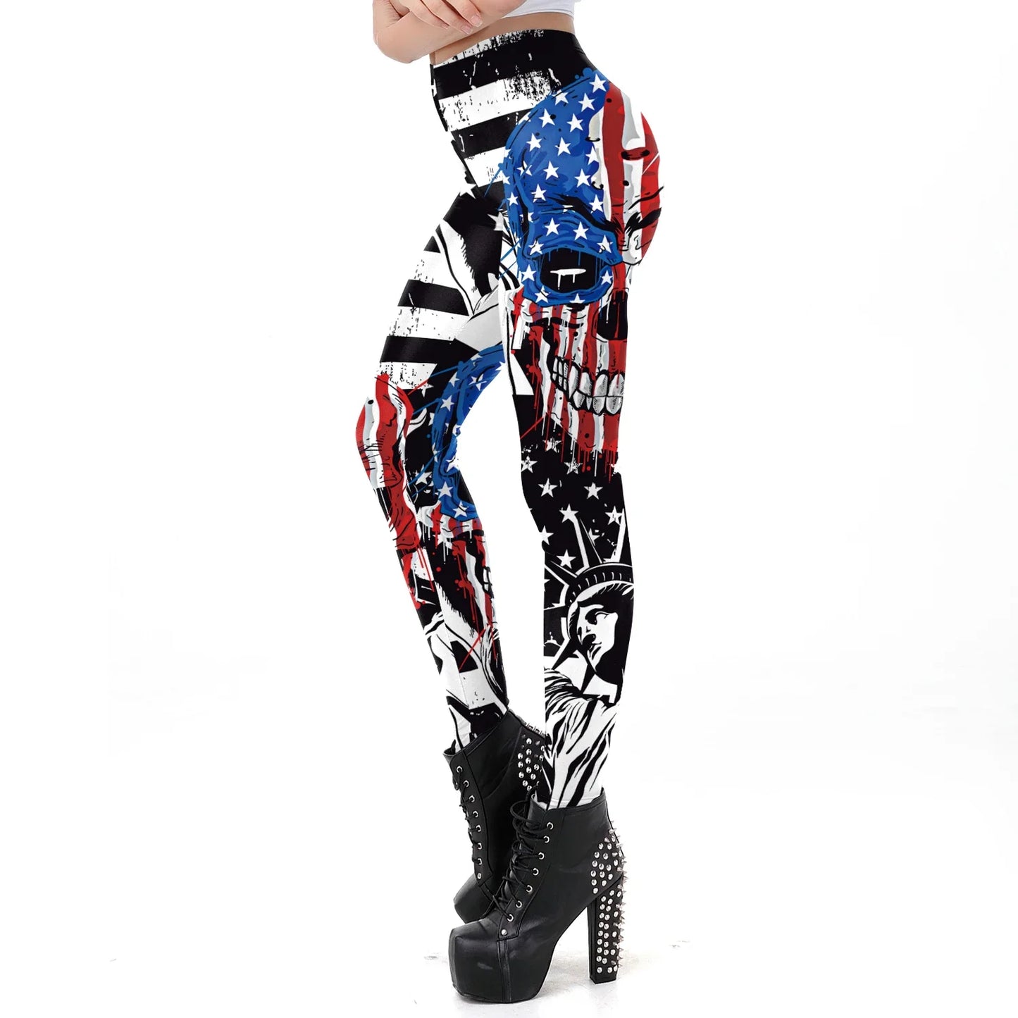 New Trend Women Legging High Waist Tights Sexy Pant Fitness Legins American US Flag Skull 3D Print Female Legging