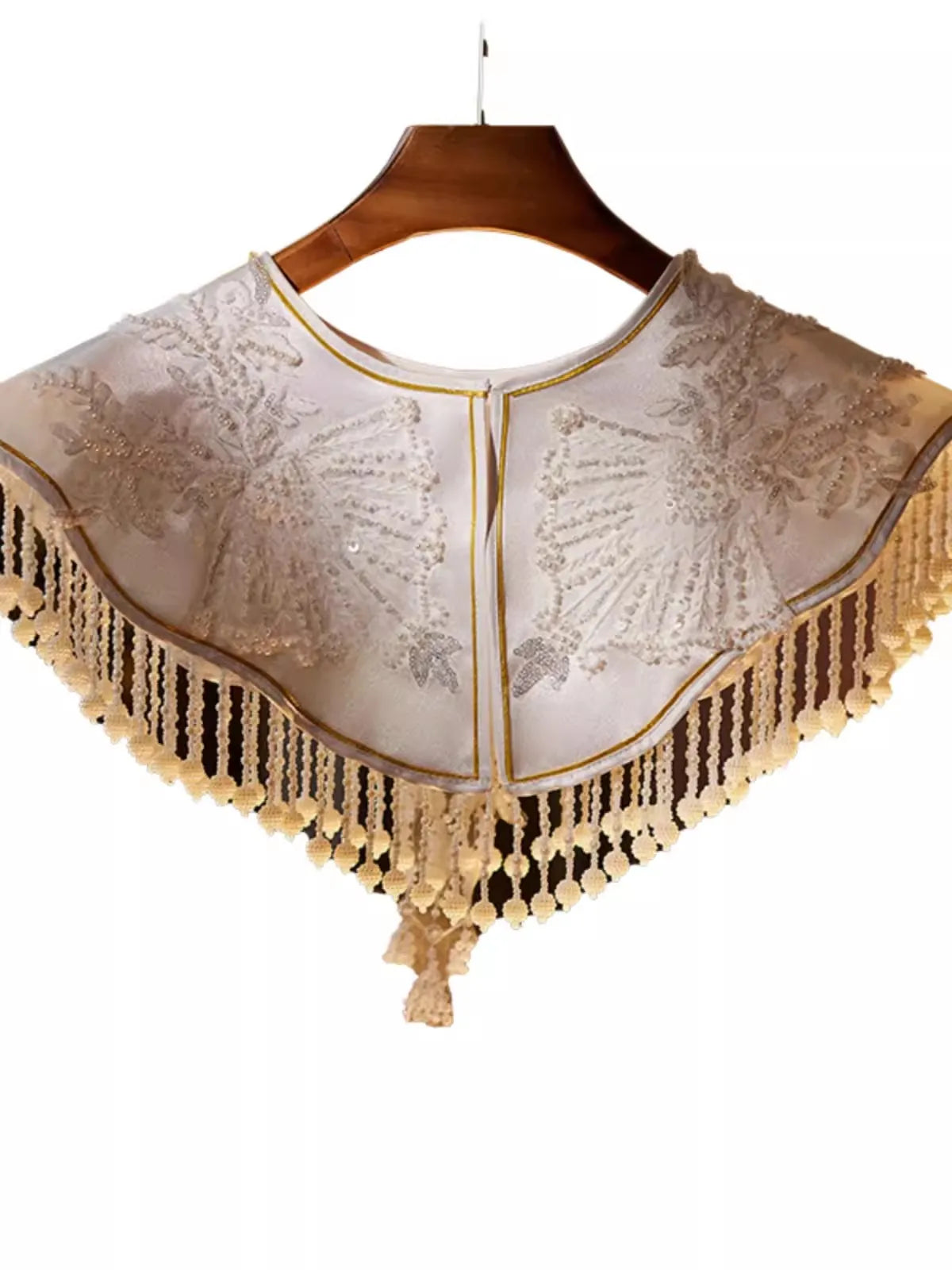 Women's Spring Summer Embroidery Luxury Beaded Tassel Pashmina Female Autumn Winter Chinese Vintage Lace White Shawl Cloak R910
