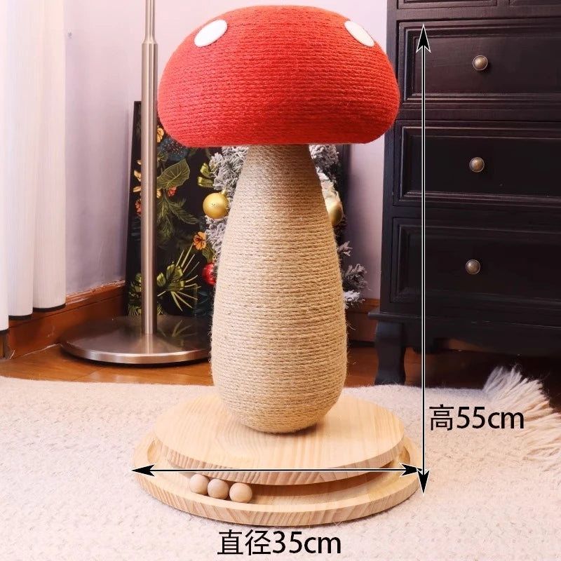 Cat scratcher rolling chassis mushroom cat tree tower Toys for pets wooden Accessories for pets red Creative ornaments modern cat toy