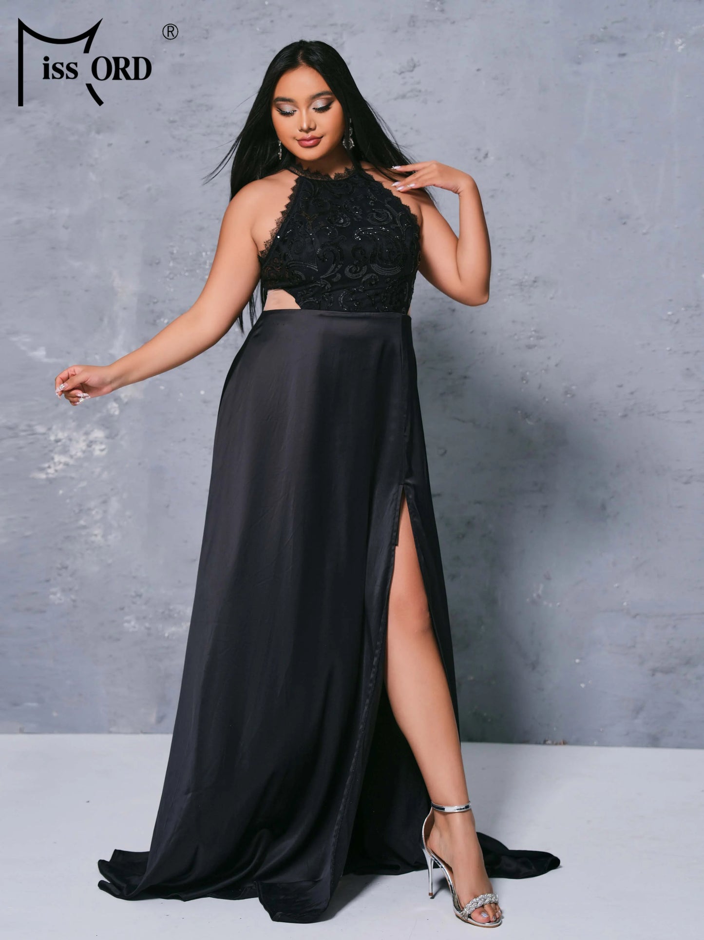 Missord Plus Size Black Sexy A Line Split Evening Gown High Quality Luxury Elegant Beautiful Women's Prom Party Chic Dress
