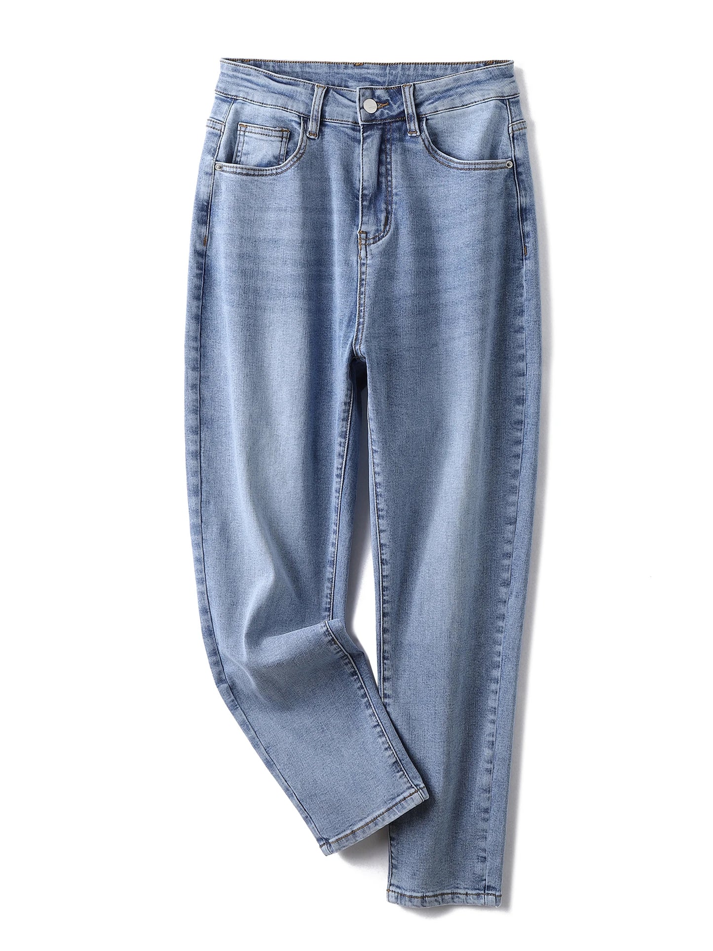 Plus Size Harem Light Blue Jeans High Waist Stretchy Full Length Slim Fitting Tapered Jeans for Mom 100kgs 6XL Lady Denim Pant