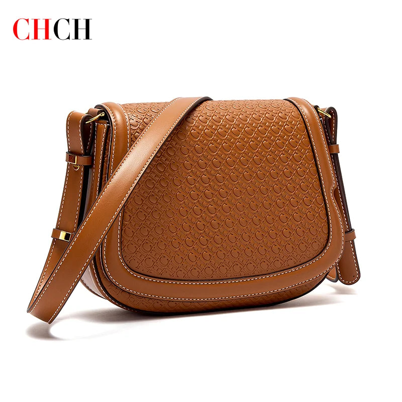 CHCH Women's Saddle Bag New Embossed Flip Small Square Bag Simple Business Women's Crossbody Bag