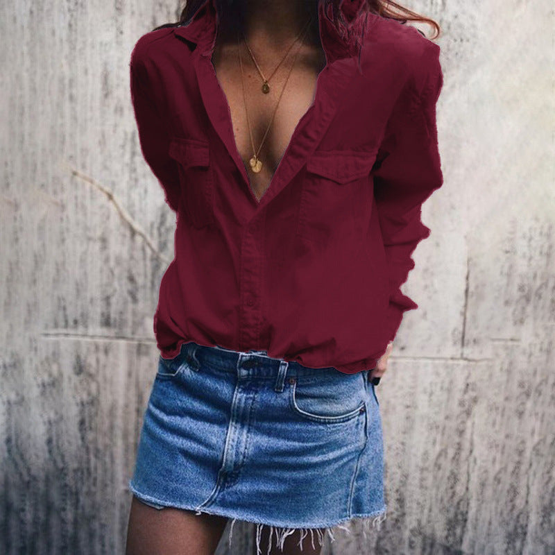 Spring and summer new European and American long-sleeved loose shirt women's casual shirts women's top