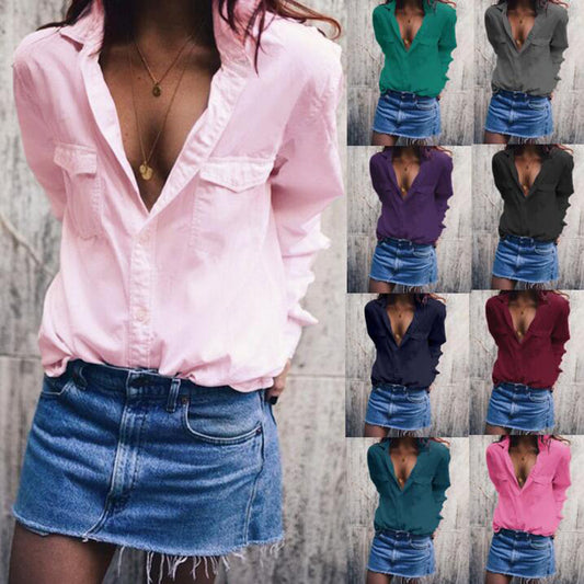 Spring and summer new European and American long-sleeved loose shirt women's casual shirts women's top