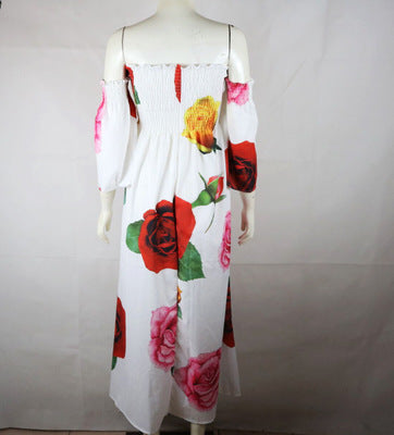 Cross-border European and American sexy tube top printing long skirt big swing skirt black and white dress