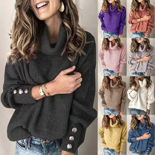 Autumn and winter European and American foreign trade women's sweater, turtleneck knitted sweater, top, spot
