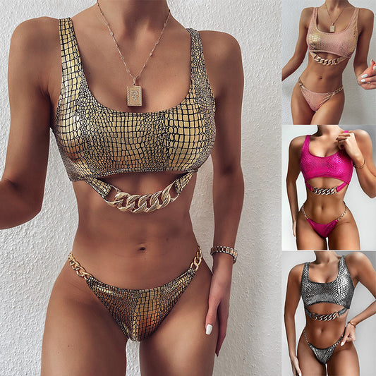 new bikini sexy bikini bronzing fabric swimsuits women's split swimsuit