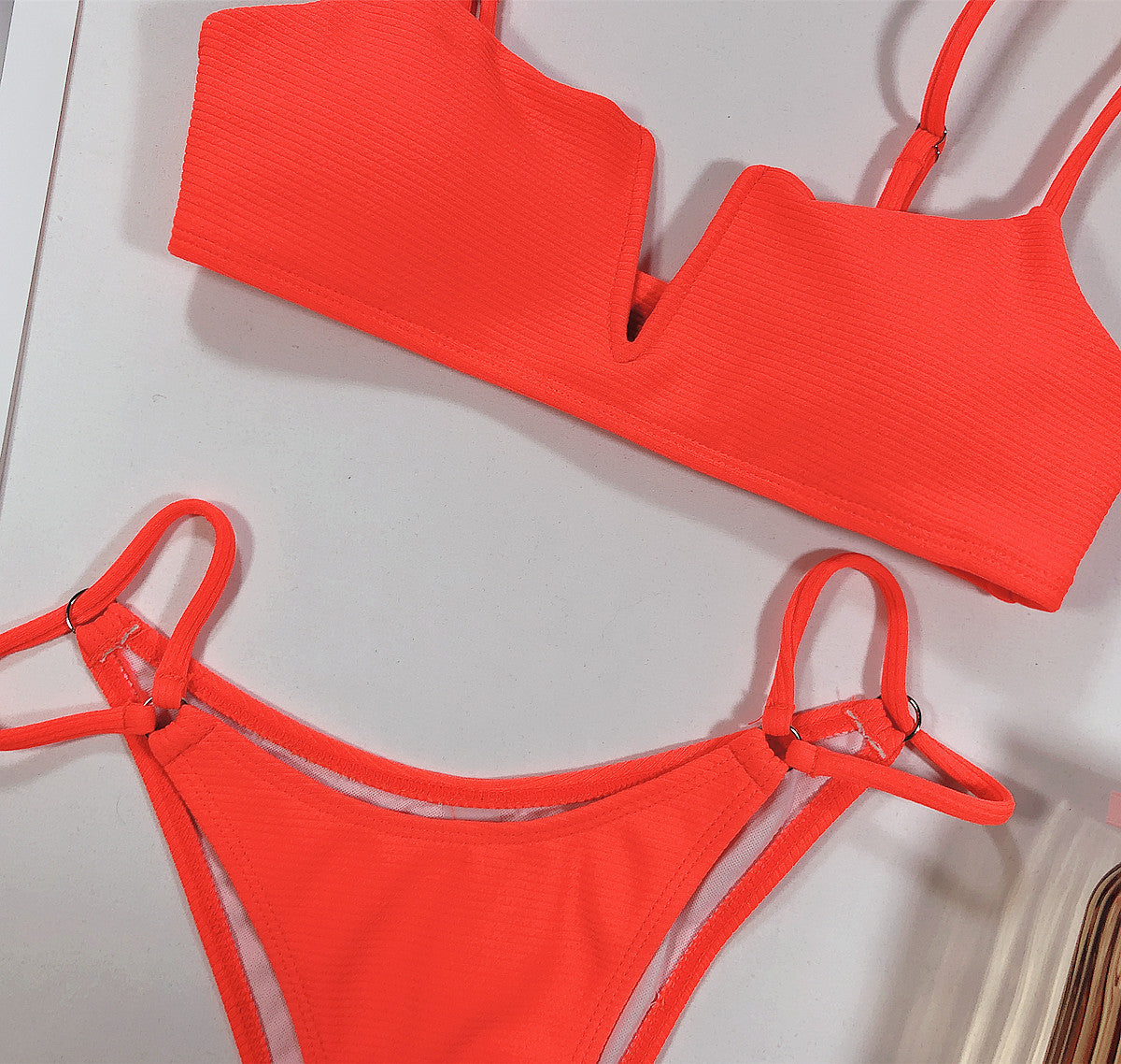 New bikini  explosive bikini solid color pit strip swimsuit outer single women's swimsuits