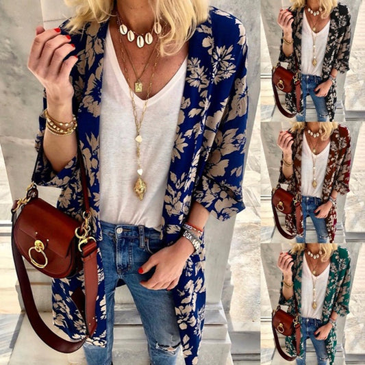 Europe and America spring and summer new casual printed cardigan jacket top women's clothing  t-shirt