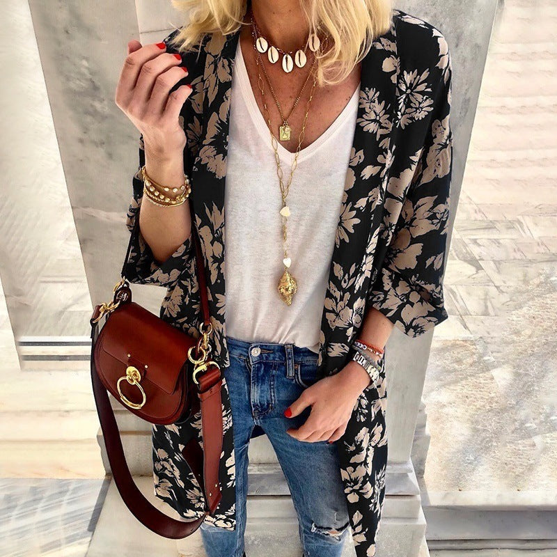 Europe and America spring and summer new casual printed cardigan jacket top women's clothing  t-shirt