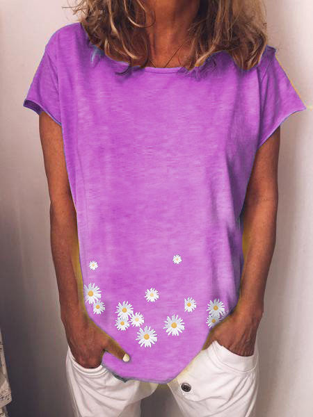 European and American summer new short-sleeved daisy print T-shirt women's top