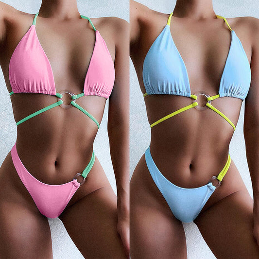 Outer single swimsuits  bikini explosion solid color bikini women's split swimsuits triangular bikini