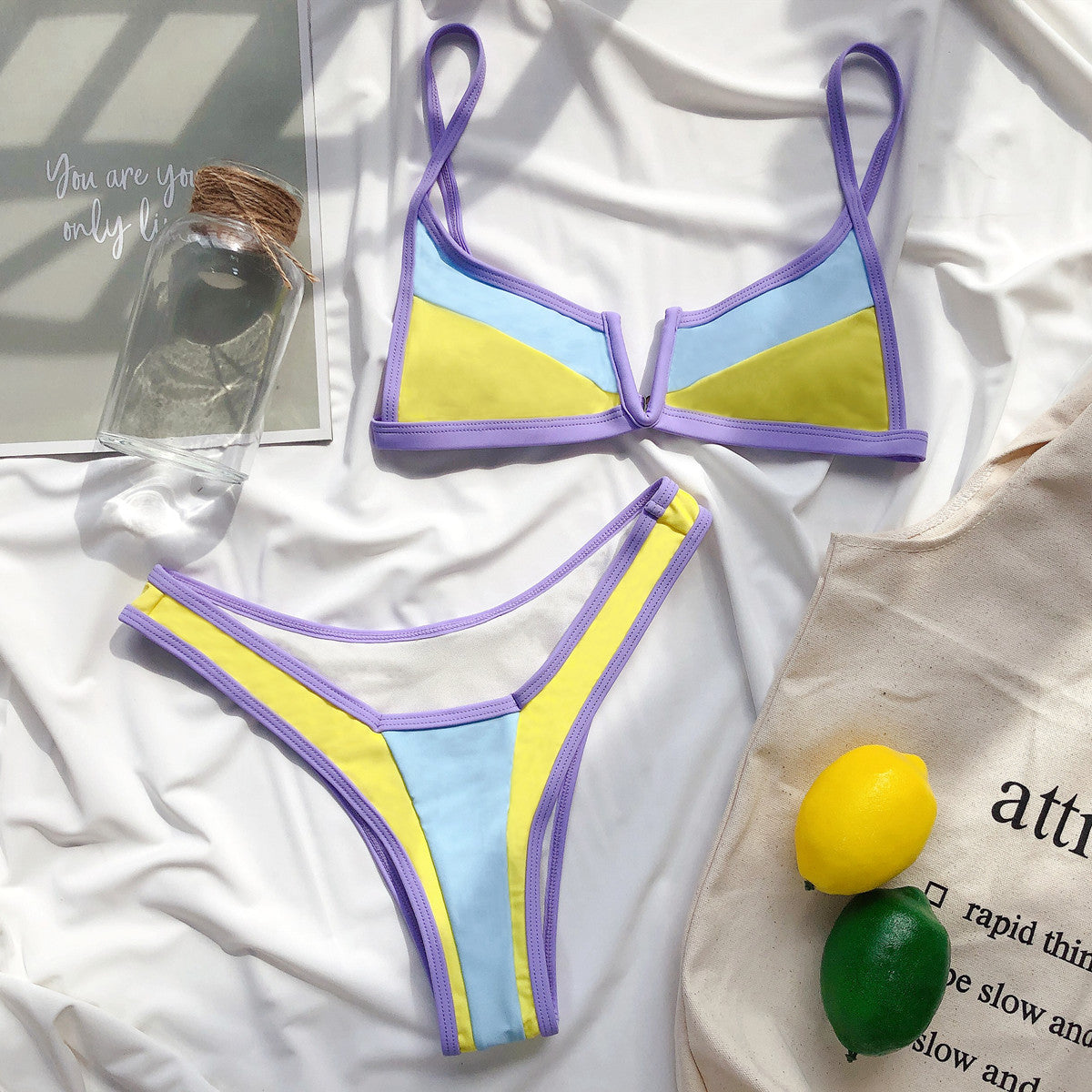 Bikini new  popular swimsuit women's contrasting color splicing swimsuit foreign trade swimsuits