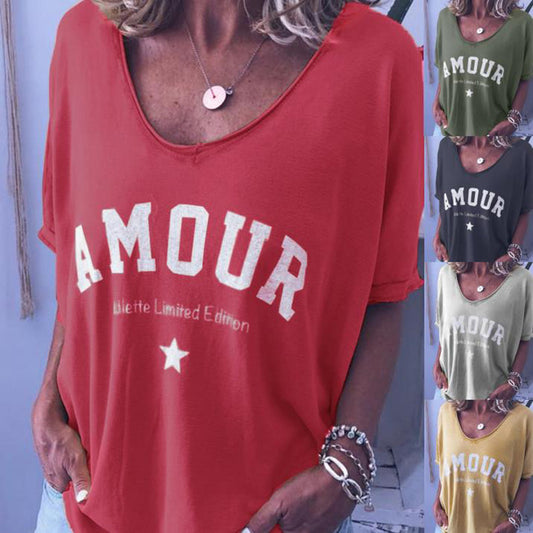 New short-sleeved letter-printed crew neck T-shirt women's clothing
