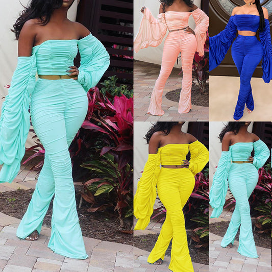 Cross-border tube top two-piece jumpsuit European and American new pleated slim jumpsuit  suits