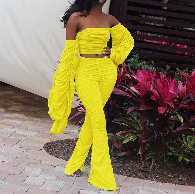 Cross-border tube top two-piece jumpsuit European and American new pleated slim jumpsuit  suits
