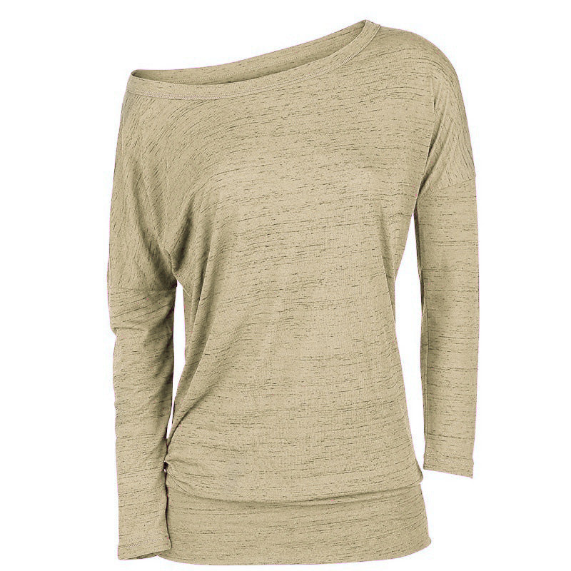 European and American autumn long-sleeved pullover loose solid color round neck T-shirt women's clothing
