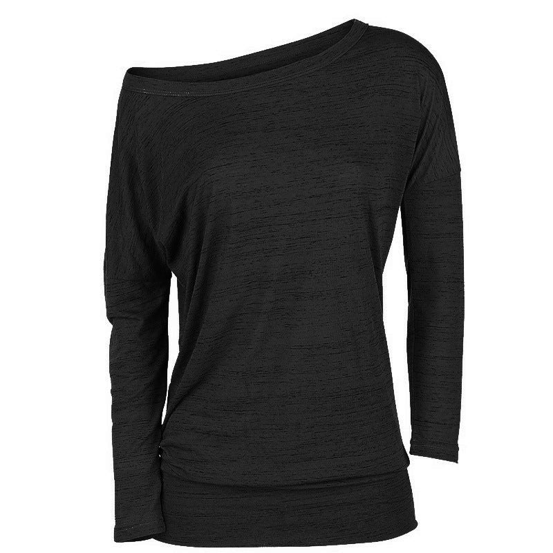 European and American autumn long-sleeved pullover loose solid color round neck T-shirt women's clothing