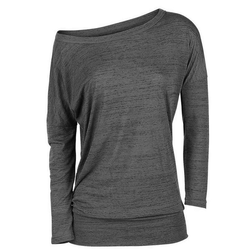 European and American autumn long-sleeved pullover loose solid color round neck T-shirt women's clothing