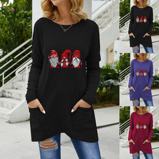 Santa print long dress t-shirts women's clothing