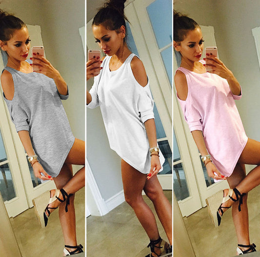 Autumn hot sale AliExpress solid color multi-color fashion simple European and American off-the-shoulder women's top T-shirts