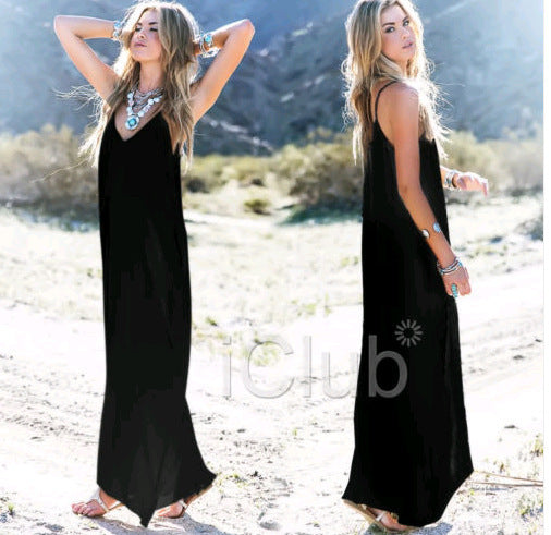 Spring and summer women's clothing, European and American sexy suspender dress splicing long dress beach dress