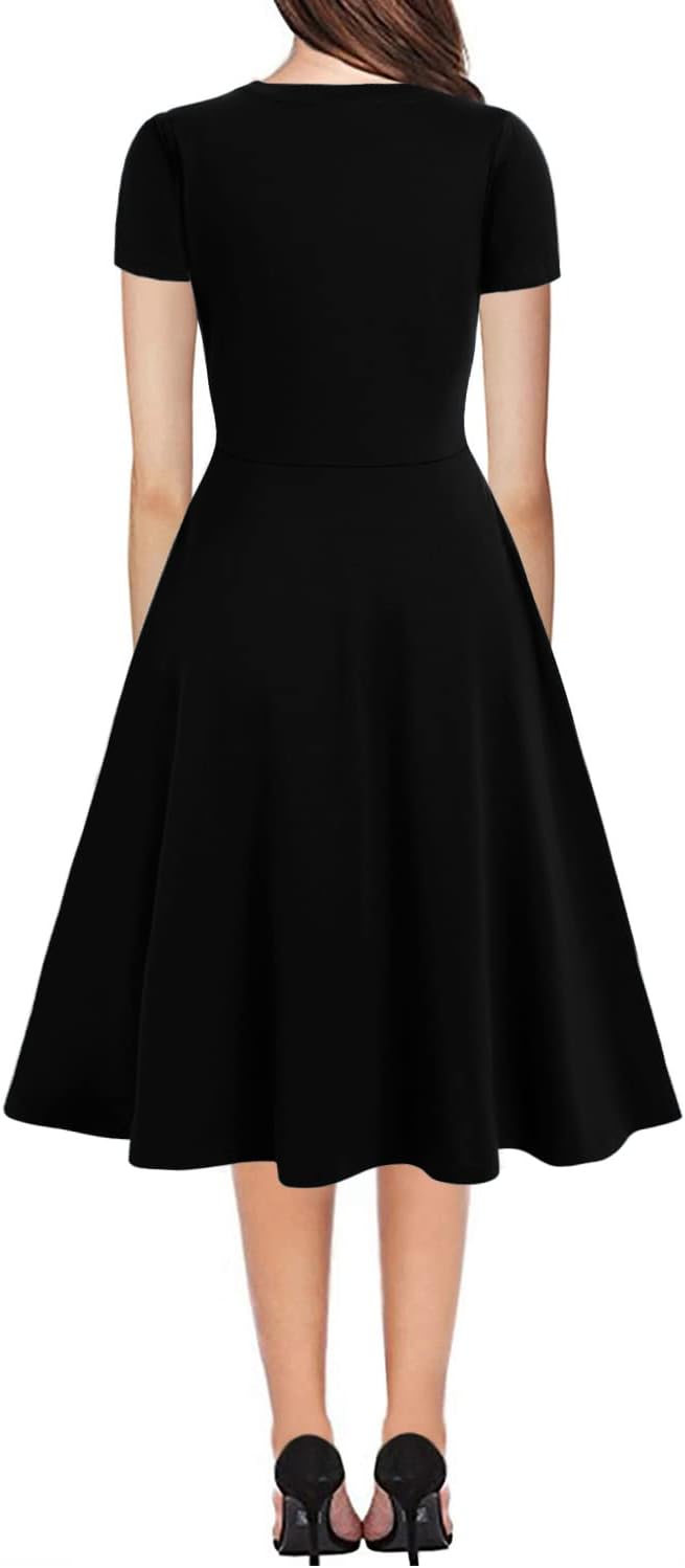 Manufacturer Women's Elegant Knee Length Dresses Vintage 50s Office Casual Floral Print Work Party A-Line Swing Dresses with Pockets 162