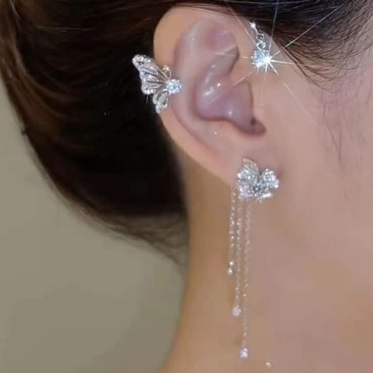 Manufacturer  2Pcs Zircon Butterfly Ear Cuff Earrings for Women No Piercing Ear Clip Wrap Around Fake Earrings Crawler Rhinestone Wrap Earrings  earring