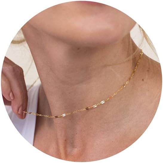 Manufacturer  Tewiky Gold Chain Necklace for Women, 14k Gold Plated Thin Beaded Wave Box Chain Necklace Dainty Gold Necklace Simple Layered Gold Choker Necklaces Minimalist Gold Link Chain Necklace Trendy Jewelry for Women  Necklace