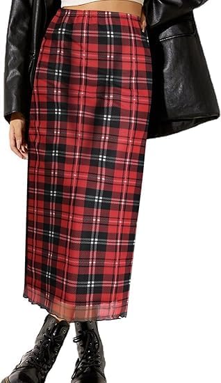 Manufacturer  Avanova Women Mesh Floral Boho High Waist Midi Skirt Lettuce Trim Summer A Line Skirts