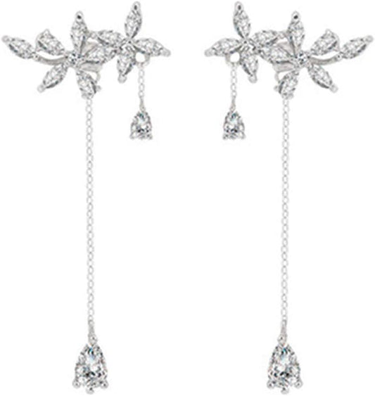 Manufacturer  SLUYNZ 925 Sterling Silver CZ Flowers Wrap Dangle Chain Earrings - Elegant Bridal Wedding Engagement Drop Earrings  earring