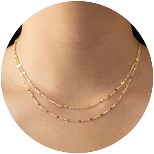 Manufacturer  Tewiky Gold Chain Necklace for Women, 14k Gold Plated Thin Beaded Wave Box Chain Necklace Dainty Gold Necklace Simple Layered Gold Choker Necklaces Minimalist Gold Link Chain Necklace Trendy Jewelry for Women  Necklace