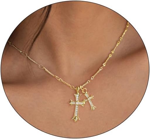 Manufacturer  Cross Necklace 14K Gold/Silver Plated Double Cross Pendant Necklace Dainty Diamond Cross Charm Link Chain Choker Delicate Faith Jewelry Religious Gifts for Women  necklace