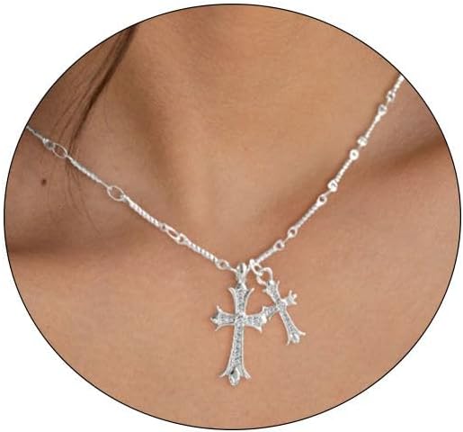 Manufacturer  Cross Necklace 14K Gold/Silver Plated Double Cross Pendant Necklace Dainty Diamond Cross Charm Link Chain Choker Delicate Faith Jewelry Religious Gifts for Women  necklace