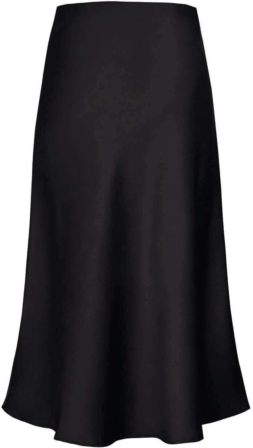 Manufacturer  Women's Satin High Waist Hidden Elasticized Waistband Flared Casual A Line Midi Skirts