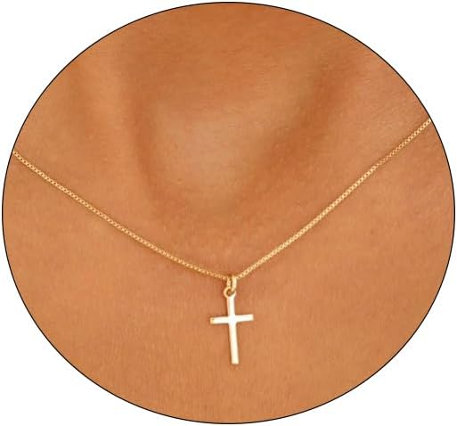 Manufacturer  Cross Necklace for Women 14K Gold Silver Plated Dainty Small Cross Pendant Choker Simple Trendy Cute Cross Charm Chain Necklace Easter Basket Stuffers Baptism Religious Faith Jewelry Gift  Necklace