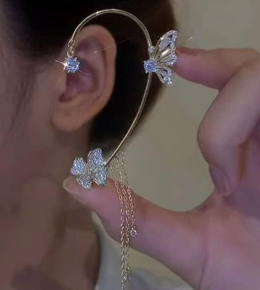 Manufacturer  2Pcs Zircon Butterfly Ear Cuff Earrings for Women No Piercing Ear Clip Wrap Around Fake Earrings Crawler Rhinestone Wrap Earrings  earring