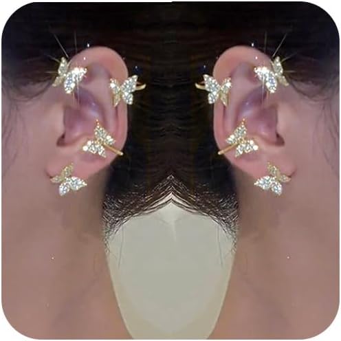 Manufacturer  2Pcs Zircon Butterfly Ear Cuff Earrings for Women No Piercing Ear Clip Wrap Around Fake Earrings Crawler Rhinestone Wrap Earrings  earring