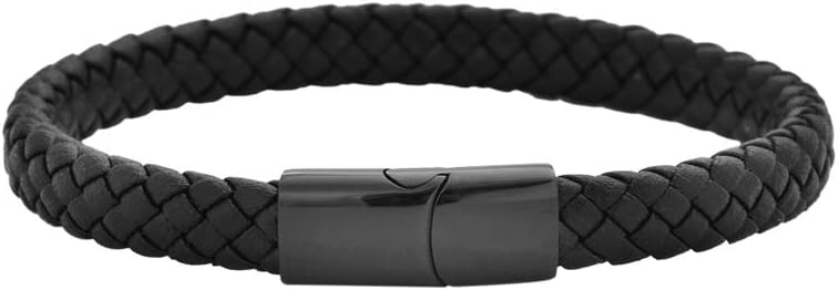 Manufacturer  Geoffrey Beene Men's Braided Genuine Leather Bracelet with Stainless Steel Closure  bracelets