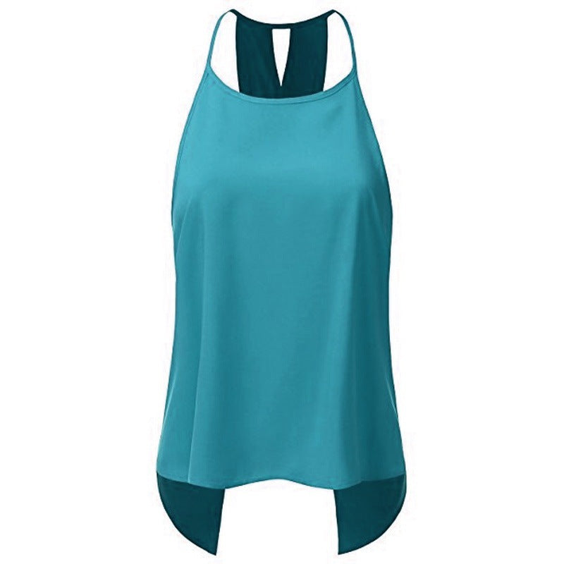 Spring and summer European and American new back cross fish tail solid color casual T-shirt women's top