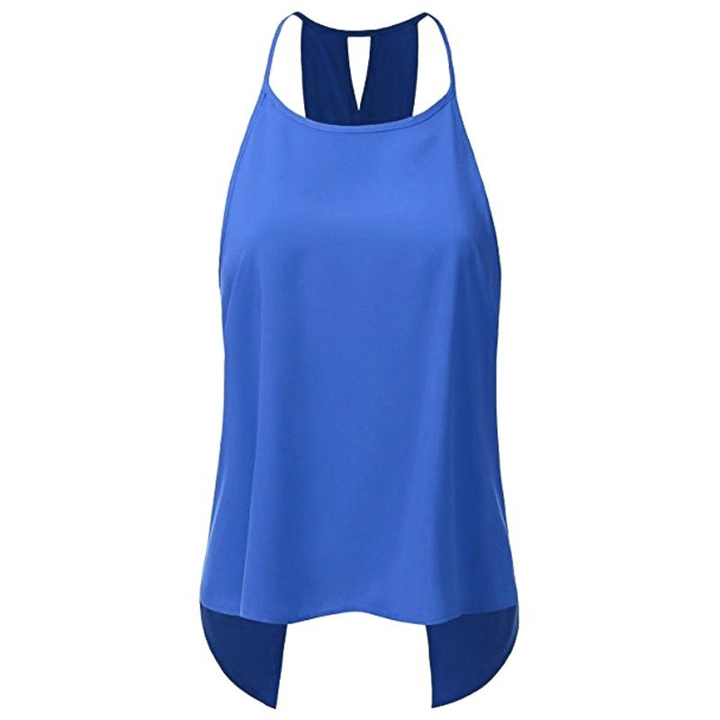 Spring and summer European and American new back cross fish tail solid color casual T-shirt women's top