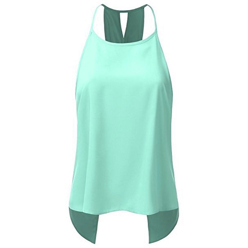 Spring and summer European and American new back cross fish tail solid color casual T-shirt women's top